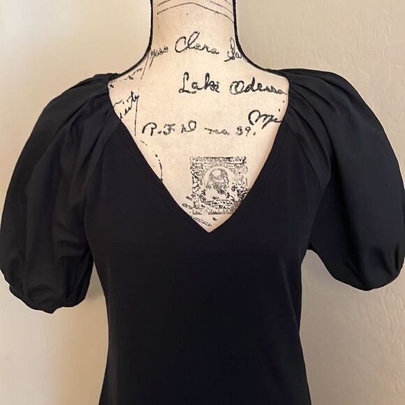 Anthropologie Maeve Annika Black Puffy Balloon Sleeve Dress Minimalist Modern - Picture 10 of 16